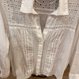 Women's Zara Small White Embroidered Button-Front Blouse Eyelit